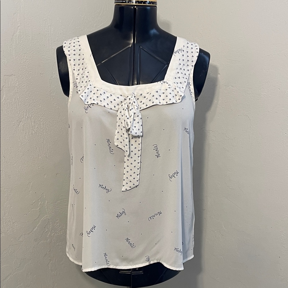 Disney by Lauren Conrad White Sleeveless Blouse with Mickey and Minnie Script